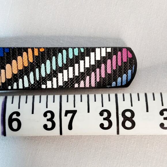 Womens Skinny Small Medium Waist Belt Mulitcolor Faux Leather Diagonal Stripes - Picture 9 of 11